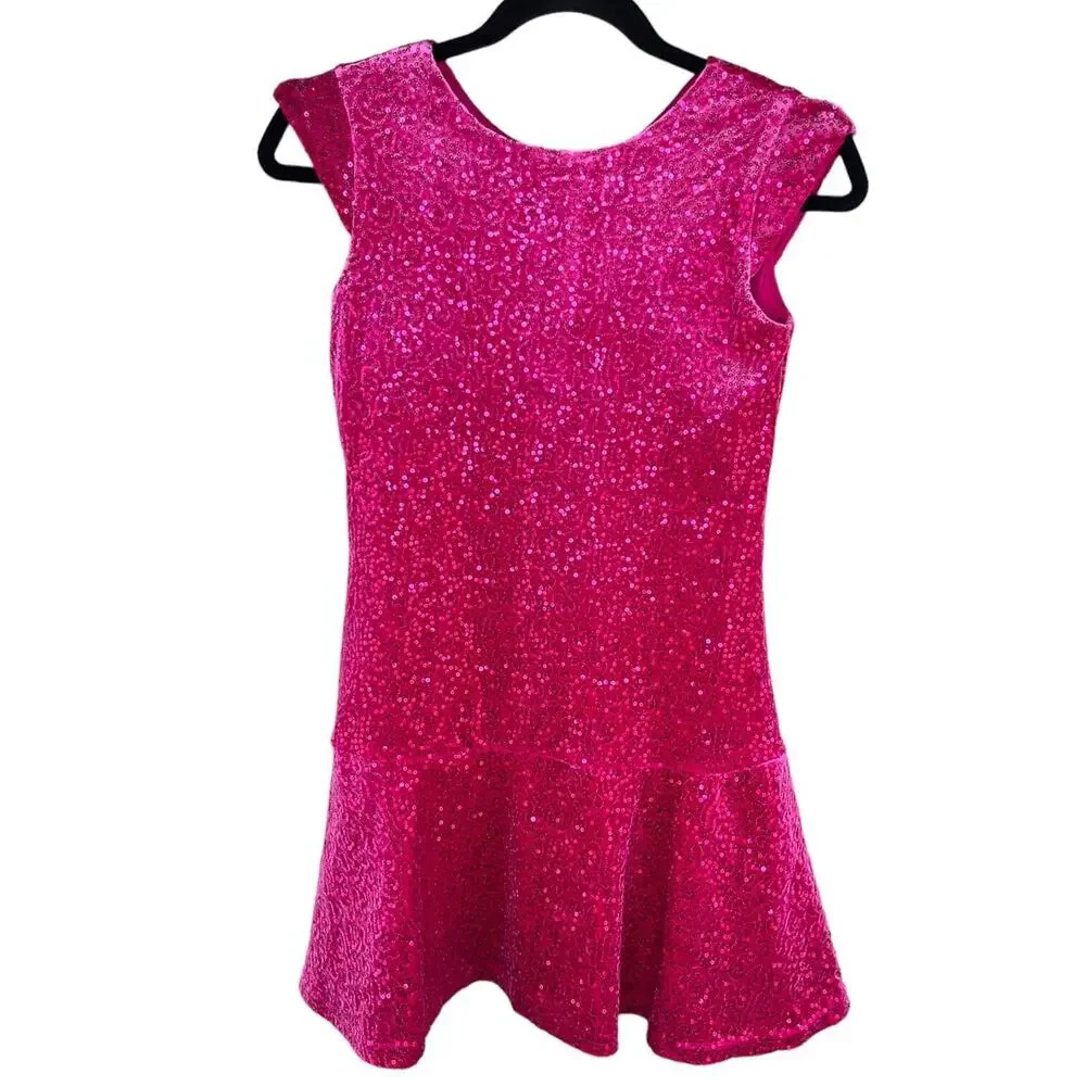 Children's Place Bright Pink Sequin Party Dress Size Large 10/12 Fun Girly Lined